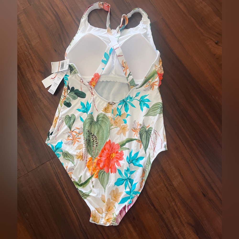 New Jantzen woman One-Piece Swimsuit in White with Tropical Floral Print size 12 - Picture 11 of 15